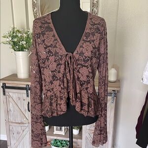 Eggplant purple  Floral Lace Cardigan size large NWT